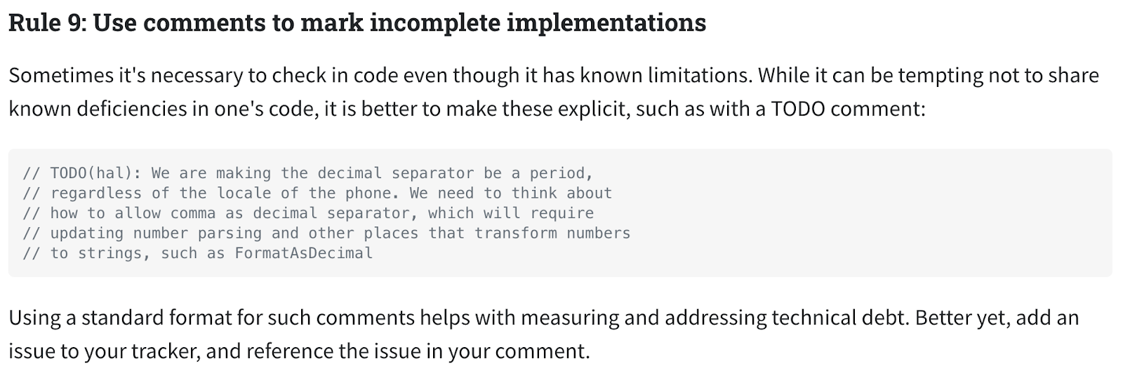 Example for TODO comments