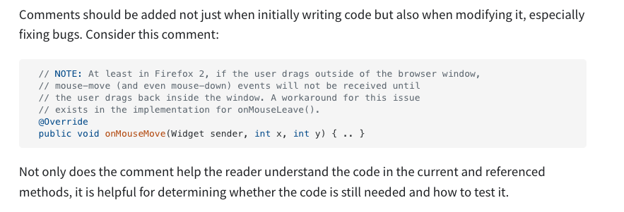 Example for code modification comments